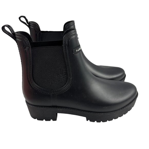 Nautica Women's 7 Black Rubber Waterproof Pull-on Chelsea Rain Ankle Boots - Picture 10 of 10